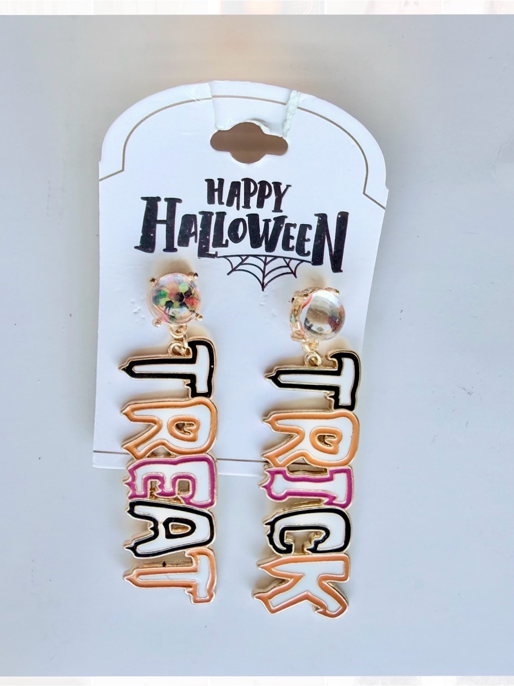 Spooky Chic Happy Halloween Trick or Treat Dangle Earrings NWT